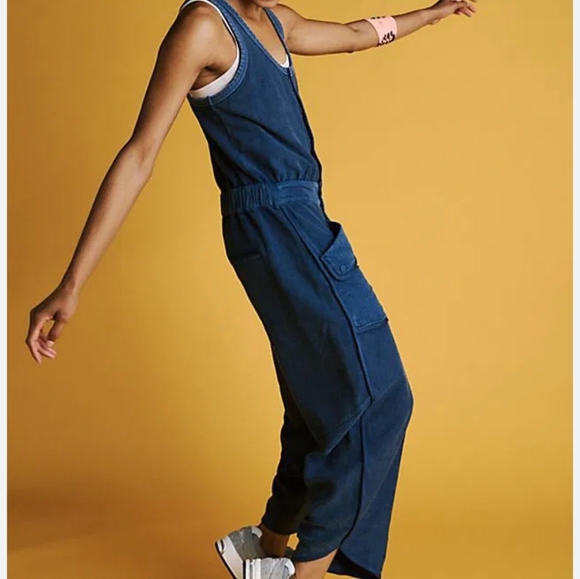 Free People FP Movement Timko XL Navy Blue Barrel Leg Athletic Sporty Jumpsuit - Picture 4 of 16